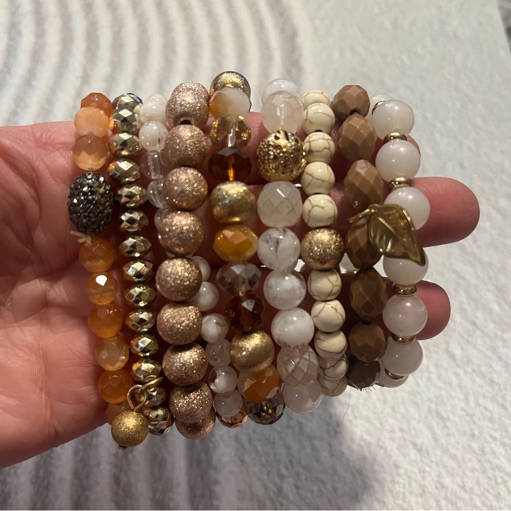 Chic Beaded Bracelet Set with Gold and Brown Accents
